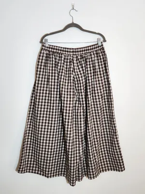 Chow Yatou Brown and Cream Gingham Check Wide Leg Cropped Pants Size XL NWT thumbnail 6