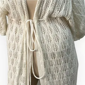 POL Crochet Ivory Beach Cover‎ Up Kimono Cardigan Tassel Tie Waist Size S NWOT thumbnail 6