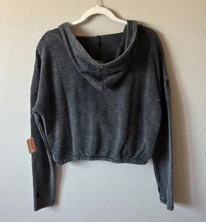 Free People Movement black criss cross cropped hooded terry sweatshirt thumbnail 8
