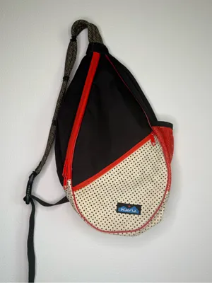 Kavu Backpack Black and Cream Polka Dot Sling Bag with Red Accents thumbnail 2