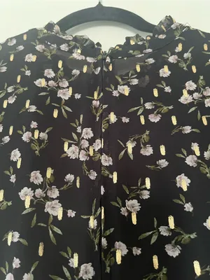 Black Pink Dainty Floral Chiffon Puff Sleeve Mini Dress Small Romantic Tea Party thumbnail 9