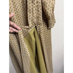 O.P.T Classic Smocked maxi Dress size XL Gold Metallic Square Neck Smocked thumbnail 6