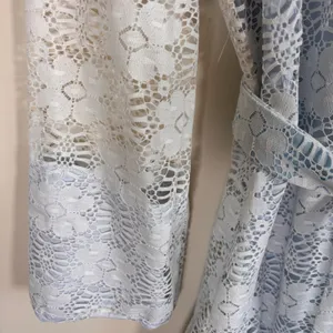 Vintage David Brown Light Blue Floral Lace Maxi Dress Zip Front Belted Small thumbnail 7