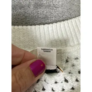 Maeve Open Stitch Mesh Sweater Women's XXS Tan Cream Striped Short Sleeve Knit thumbnail 6