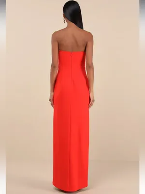 Lulus Memorably Iconic Red Strapless Lace Bustier Maxi Dress thumbnail 3