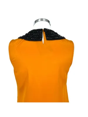 ASOS 60s Retro Mod Shift Dress Beaded Peter Pan Collar Mustard Yellow Size 8 thumbnail 8