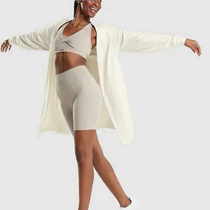 Gymshark White Long Sleeve Knit Mid Length Open Cardigan Sweater Top Size M thumbnail 1