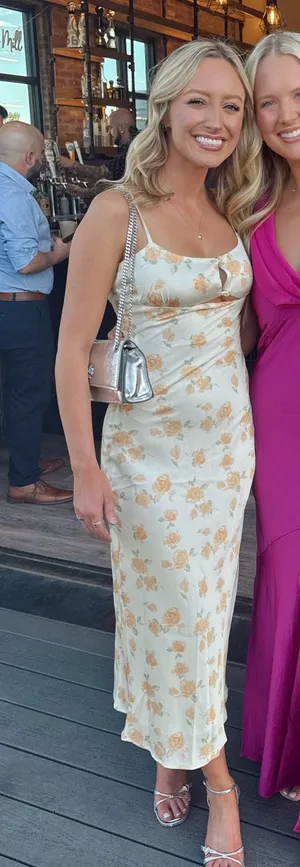 Pale Yellow Dress w/ Orange Floral Tie-back cutout thumbnail 1