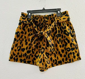 LA Corduroy Cheetah belted paper bag Shorts brown black Size Medium thumbnail 4