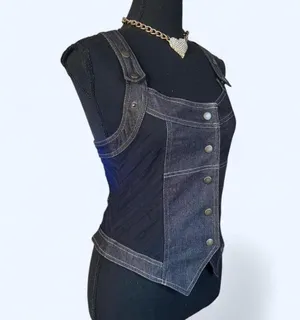 Vintage Y2K Jacqueline Riu Dark Academia Denim Corset Waistcoat Size Medium 💙 thumbnail 1