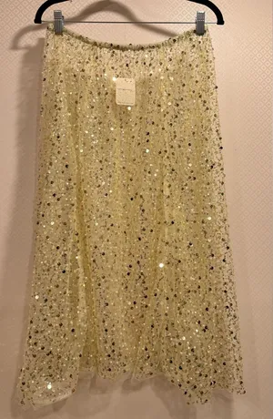Free People Sequin-Embellished Shine On Midi Slip Skirt in Pale Gold thumbnail 1