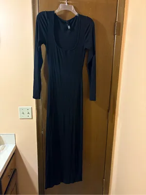 Skims Long Sleeve Maxi Dress in Onyx thumbnail 2