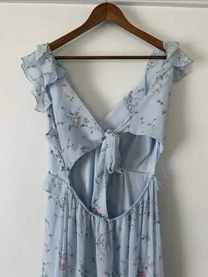 Francesca's Collections Kadence Bow Back Light Blue Floral Ruffle Maxi Dress thumbnail 4