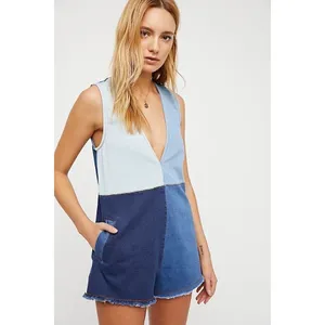Free People x Alice McCall Sweet Things Patchwork Denim Playsuit‎ Romper 6 thumbnail 2