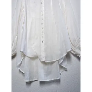 Free People Ivory Button Up High Low Tunic Embroidered Cutout Back M thumbnail 7