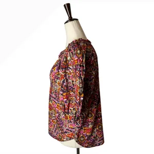 XIRENA Lucia Popover Blouse Womens Small Kaleidoscope‎ Puff Sleeve Boho Cottage thumbnail 5