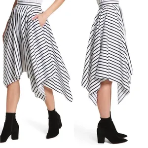 Adam Lippes Stripe Asymmetrical A-line Handkerchief Hem Midi Black Skirt sz 6 thumbnail 6
