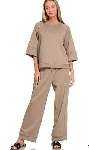 Zenana‎ Scuba 3/4 Sleeve Pullover & Pants Set - Large thumbnail 1