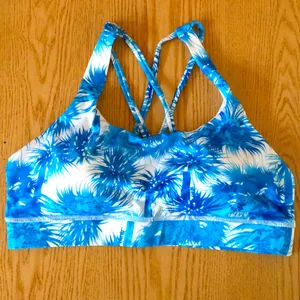New Women’s Blue Palm Trees Sports Bra Removable Padding Size Large thumbnail 2