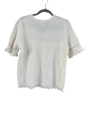 Women's J.Crew White Crew Neck Fringe Knit Sweater Size M thumbnail 3