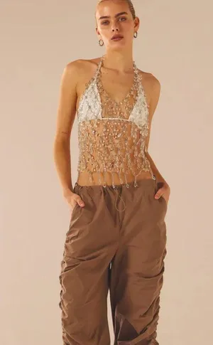 Peppermayo Crystal Embellished Crop Top - Silver and White thumbnail 4