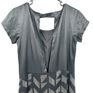 Reiss‎ Size 10 Dress Black Silk Sheath Beaded Geometric Short Sleeve Cocktail thumbnail 3