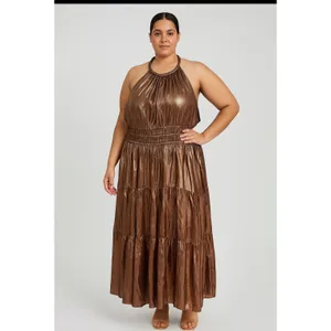 A.L.C. Elara Metallic Silk Halter Maxi Dress Bitter Chocolate 14 wedding guest thumbnail 3