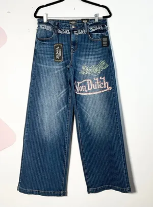 Von Dutch Jeans Size 28 Wide Leg Logo Y2K Streetwear Baggy thumbnail 1