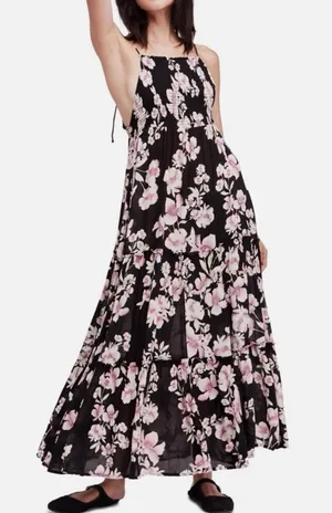 Free People Intimately FP Women’s Garden Party Black Floral Tie Strap Maxi Dress thumbnail 1