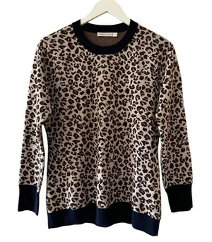 Peter Millar Trendy 100% Merino Wool Leopard Print Ribbed Navy Blue SZ M #2291 thumbnail 1
