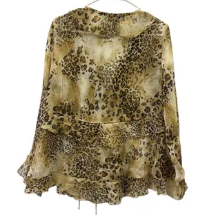 Simonton Says by George Simonton Animal Print Ruffled Kimono QVC Blouse Medium thumbnail 4