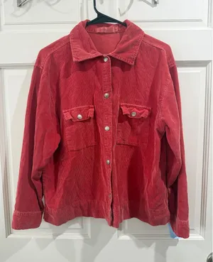 Fresh Produce Red Corduroy Button-Up Jacket Medium thumbnail 1