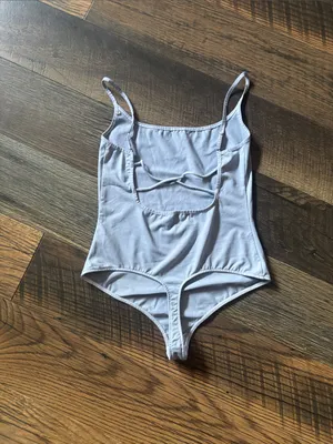 Free People Intimately Strappy Basique Simple Basic Gray/Blue Bodysuit Top Sz M thumbnail 4