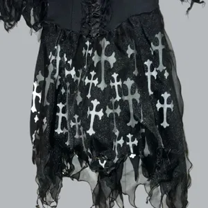 Gothic Black torn shredded look Dress with White Cross Pattern Size L thumbnail 10