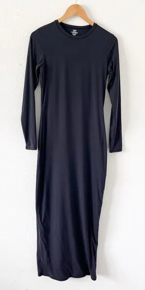 SKIMS Onyx Fits Everybody Long Sleeve Bodycon Crew Neck Stretch Maxi Dress thumbnail 1
