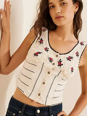 Free People Rose Bud Knit Top Cotton Blend Long Sleeve Size M thumbnail 1