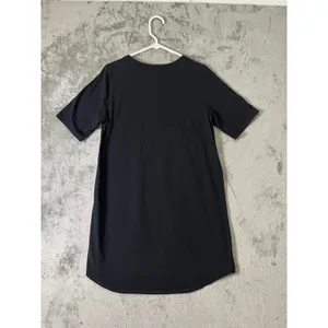 Eileen Fisher Cotton Stretch Jersey Black Round Neck Dress Minimalist Capsule MD thumbnail 3