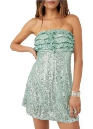 Free People Frida Seafoam Green Sequin Ruffle Dress Size 0 thumbnail 1