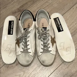 Golden Goose White Sneakers with Gold Star and Black Glitter Heel Tab Size 39 thumbnail 11