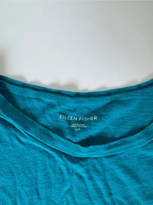 Eileen Fisher Teal Organic Cotton Short Sleeve Tee Size S NWOT thumbnail 3