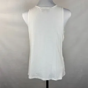 Loft Women Top Sz S Ivory Sleeveless Round Neck Ruffle Pullover thumbnail 4
