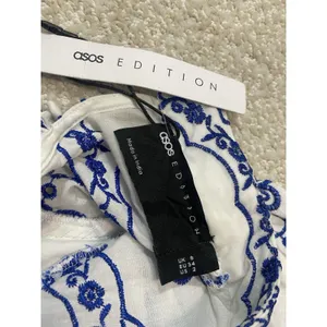 ASOS EDITION White Blue Embroidered Maxi Dress Lace Long Sleeve US 2 . thumbnail 8