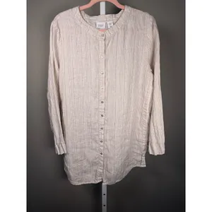 Antibes‎ Blanc Linen Blend Metallic Stripe Swim Cover Up Tunic Dress thumbnail 3