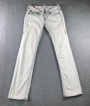 Vintage True Religion Billy Super T Jeans 27 Y2K Low Rise Flare Ice Blue 29x32.5 thumbnail 1