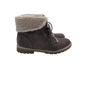 Sonoma‎ Women's 9 Taupe Boots Faux Fur Trim Lace Up Ankle Booties thumbnail 3