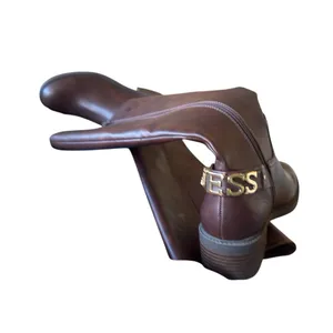 NEW GUESS padmaa riding boots Gold Spell Out Logo Chocolate Brown 8 thumbnail 6