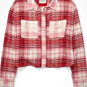 American Eagle Outfitters Pink Plaid Crop Flannel Shirt thumbnail 4