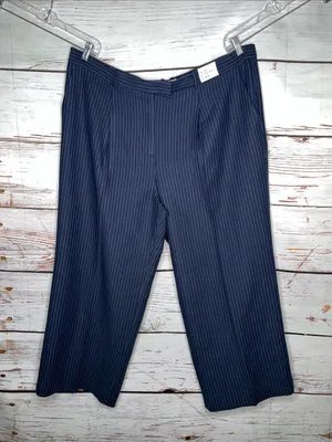 Abercrombie & Fitch NWT 22 Short Blue Pinstripe High Rise Ultra Wide Leg Pants thumbnail 1