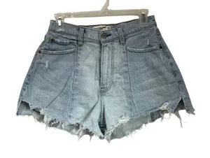 Abercrombie High Rise‎ Cutoff Shorts Size 26 Light Wash Distressed Denim thumbnail 1