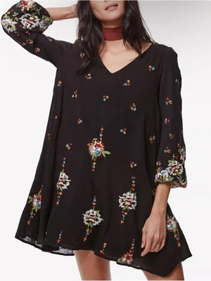 Free People Oxford Embroidered Mini Dress Large Black thumbnail 1